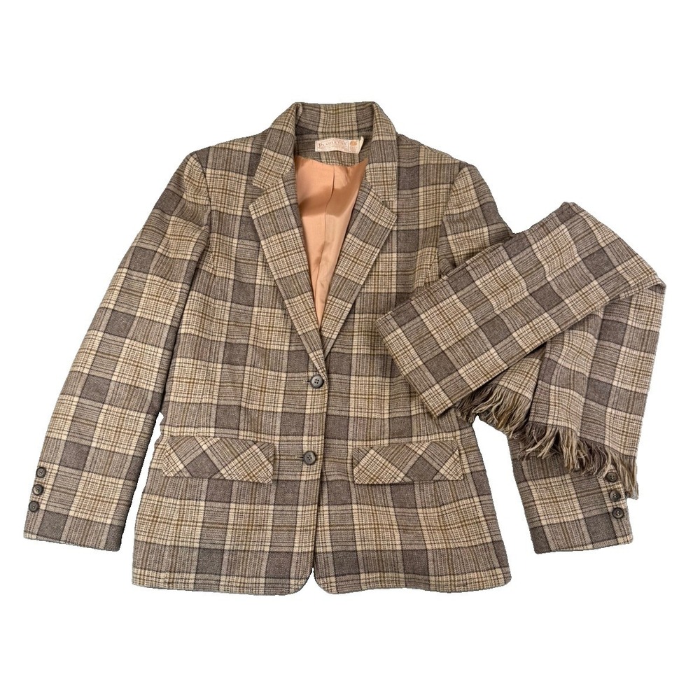 Vintage Pendleton Womens 12 Wool Plaid Blazer Jacket Matching Scarf Made USA